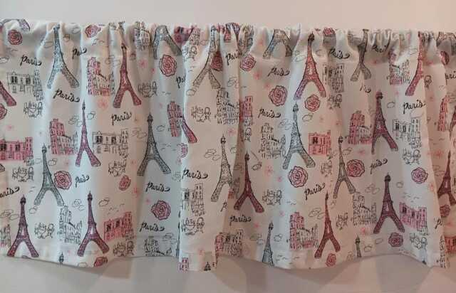 Pink Eiffel Tower Valance, Glitter Paris Girl's Room Curtain - image 1
