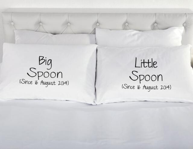 Personalised Couples Pillowcases Big Spoon Little Printed Pillow Case Wedding Engagement Marriage 200Tc 100% Cotton Excellent Quality - image 1