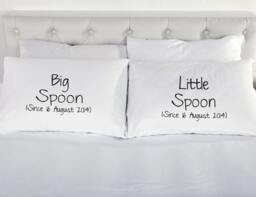 Personalised Couples Pillowcases Big Spoon Little Printed Pillow Case Wedding Engagement Marriage 200Tc 100% Cotton Excellent Quality - thumbnail 1