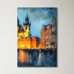 Prague Old Town 3 Panel Split Canvas Wall Art Christmas Market Lights Winter Czech Cityscape Oil Painting Framed Home Decor - thumbnail 4