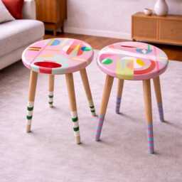 Handmade Pink Resin Coffee Table, Boho Neon Art - thumbnail 2