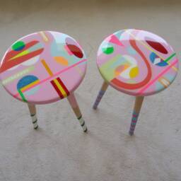 Handmade Pink Resin Coffee Table, Boho Neon Art - thumbnail 3