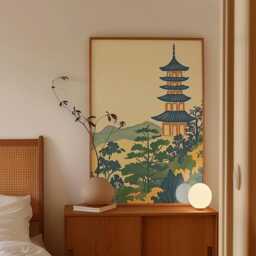 Japanese Pagoda Poster, Temple Landscape Print, Asian Wall Art - thumbnail 2