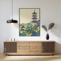 Japanese Pagoda Poster, Temple Landscape Print, Asian Wall Art - thumbnail 3