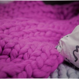 Chunky Wool Knitted Blanket Throw, Giant Blanket, Christmas Gift, Wool Blanket, Bulky Knit, Knitting, Lap Blanket. Lilac - thumbnail 2
