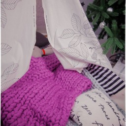 Chunky Wool Knitted Blanket Throw, Giant Blanket, Christmas Gift, Wool Blanket, Bulky Knit, Knitting, Lap Blanket. Lilac - thumbnail 3
