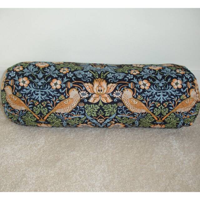 "William Morris Cylinder Bolster Pillow Cover Strawberry Thief Navy Blue Red Green Bird Neckroll 16""x6" - image 1