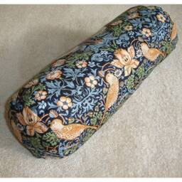 "William Morris Cylinder Bolster Pillow Cover Strawberry Thief Navy Blue Red Green Bird Neckroll 16""x6" - thumbnail 3