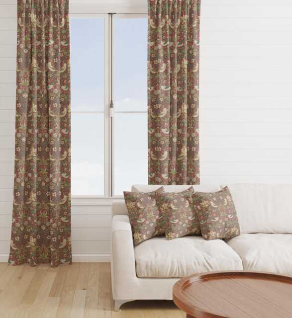 Custom Made William Morris Strawberry Thief Crimson Blackout/Lining Curtains Pinch /Triple/Double Pleat - image 1