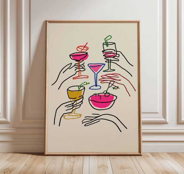 Cheers Poster, Bar Wall Art, Print Decor, Cocktail Poster Prints, Celebration Art Gift, Quote Print, Drinks Party Posters - image 1