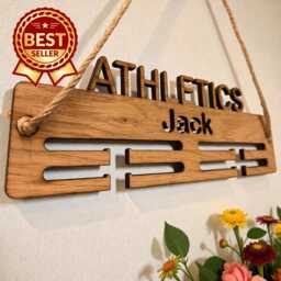 Athletics Personalised Medal Display Hangers With Rope Or Standoffs - Wood, Tiers & Size Options - thumbnail 1