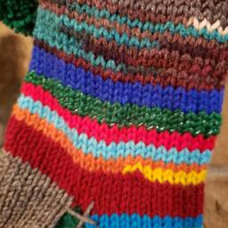 Hand Knit Christmas Stocking Gray Green Rag Rainbow Sport Stripe Detail By Santa's Works - thumbnail 3
