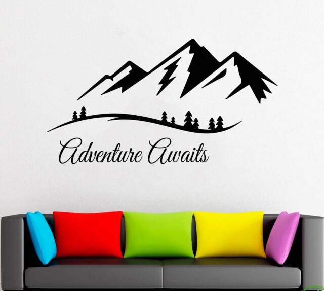 Mountain Wall Decal Adventure Awaits Vinyl Sticker 5174 - image 1