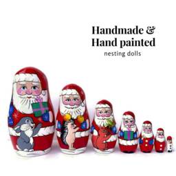 Handmade Santa Nesting Dolls Christmas Decor, Montessori Toy - thumbnail 2