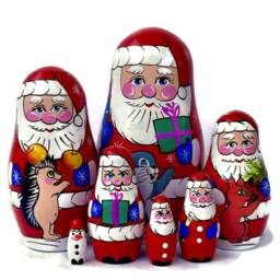 Handmade Santa Nesting Dolls Christmas Decor, Montessori Toy - thumbnail 1