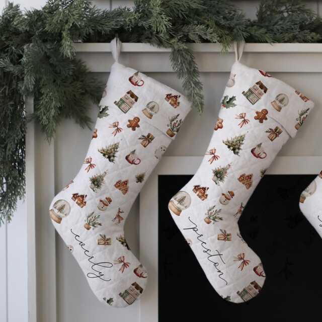 Personalized Kids Christmas Stockings - Custom Name Holiday Sock For Family Quilted Stocking With Rustic Farmhouse Decor - image 1