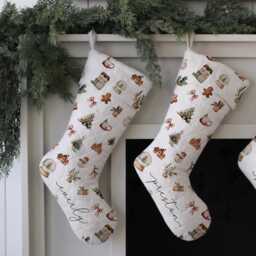 Personalized Kids Christmas Stockings - Custom Name Holiday Sock For Family Quilted Stocking With Rustic Farmhouse Decor - thumbnail 1