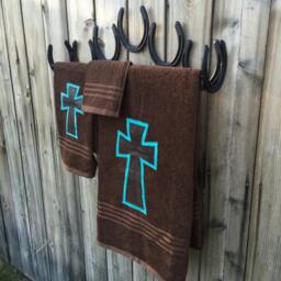 Towel Set - Bathroom Decor Gift For Her Roommate Country Towels Cross Him House Warming Brown - thumbnail 3