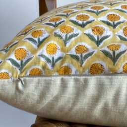 Block Print Pillow Cover Floral Batik, Boho Farmhouse Decor - thumbnail 3