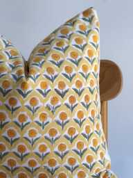 Block Print Pillow Cover Floral Batik, Boho Farmhouse Decor - thumbnail 1