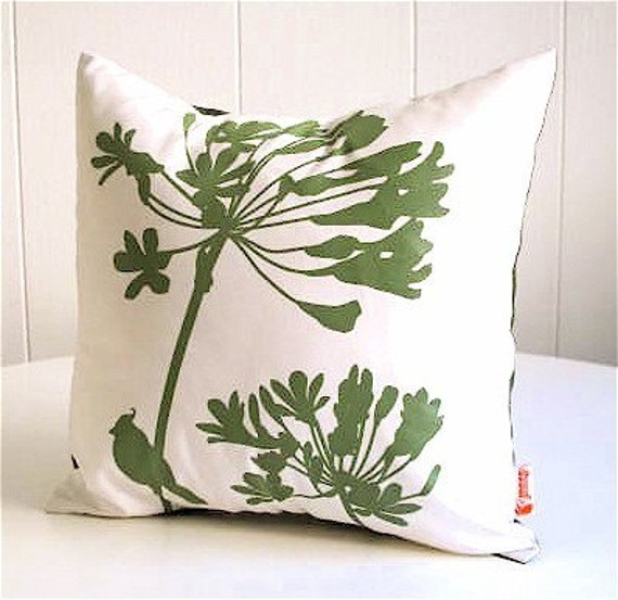 Olive Green Print On Off-White Cardinal Agapanthus-Mini 10.5 Inches Square Pillow - image 1