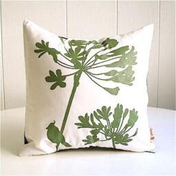 Olive Green Print On Off-White Cardinal Agapanthus-Mini 10.5 Inches Square Pillow - thumbnail 2