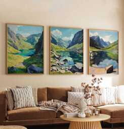 Set Of 3 Cwm Idwal Conwy Valley Snowdonia Travel Poster, UK Wall Art, Scenic Print, British Landscape - thumbnail 1