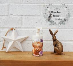 Soap Dispenser Baby Highland Cow Hand Wash Country Meadow Flowers Butterflies Decoupaged Glass Handmade