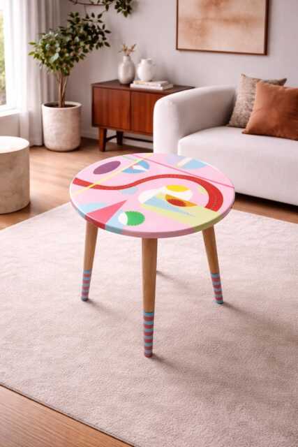 Funky Resin Coffee Table Colorful Abstract Boho Decor - image 1