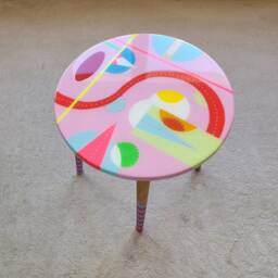 Funky Resin Coffee Table Colorful Abstract Boho Decor - thumbnail 2