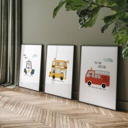 Set Of 3 Transport Nursery Prints, Personalised Print, Vehicle Police Bus Fire, Play Room Poster, Boys Room, Children's Bedroom - thumbnail 2
