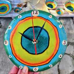 Small Ceramic Wall Clock - Turquoise Coastal Art Accent, Silent Mechanism, Ocean Inspired Housewarming Gift - thumbnail 3