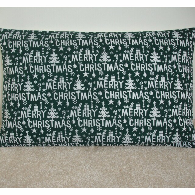 "Christmas Pillow Cover 12X16 Green & White Merry Xmas Holiday Lumbar Bolster Oblong Holidays Cushion Sham Case 16"" X 12"