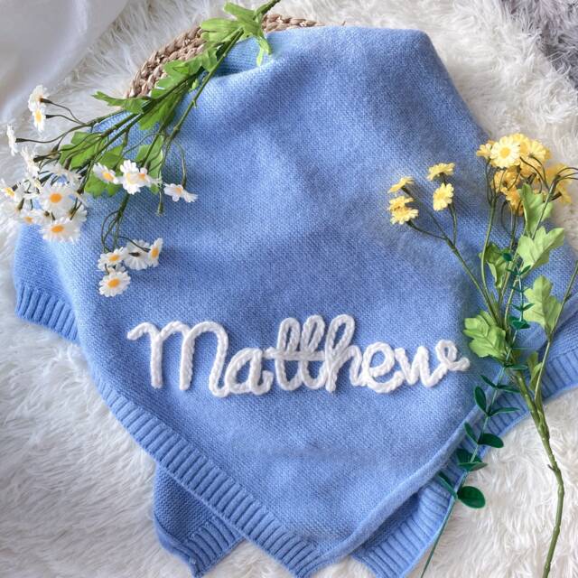 Personalized Baby Blanket Embroidered Name, Soft Knit Stroller Blanket - image 1
