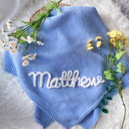 Personalized Baby Blanket Embroidered Name, Soft Knit Stroller Blanket - thumbnail 1