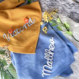 Personalized Baby Blanket Embroidered Name, Soft Knit Stroller Blanket - thumbnail 2