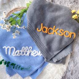 Personalized Baby Blanket Embroidered Name, Soft Knit Stroller Blanket - thumbnail 3