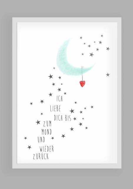 "Art Print, Poster, Gift, Baptism, Birth, Moon""I Love You To The Moon" - image 1