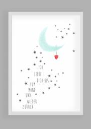 "Art Print, Poster, Gift, Baptism, Birth, Moon""I Love You To The Moon" - thumbnail 1