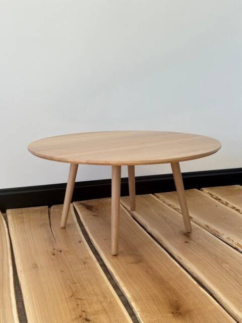 Large Round Coffee Table, Scandinavian Solid White Oak Wood Side Wooden Mid Century Modern Handmade Furniture Low Circular - image 1
