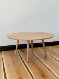 Large Round Coffee Table, Scandinavian Solid White Oak Wood Side Wooden Mid Century Modern Handmade Furniture Low Circular