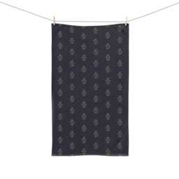 Hand Towel, Boho Floral Block Print, Navy Sage Burgundy, Flowers Kitchen Bohemian Bathroom Tea Dish Towel - thumbnail 3