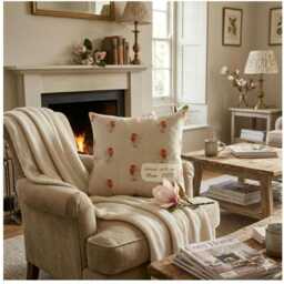 Robin Square Cushion, Handmade Cotton Linen Look Scatter Cushion. Robins Appear When Loved Ones Are Near - thumbnail 2