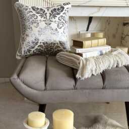 Paloma Gray Burnout Velvet, Damask Pattern, Contemporary Throw Pillow Cover/Euro Sham - Grey - thumbnail 2