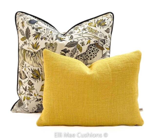 Luxury Designer Plain Yellow Gold Linen Fabric Cushion Pillow Cover - image 1