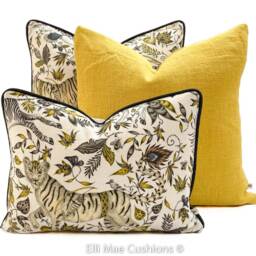 Luxury Designer Plain Yellow Gold Linen Fabric Cushion Pillow Cover - thumbnail 2