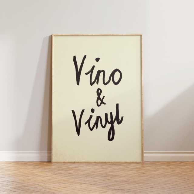 Kitchen Print, Music & Wine Retro Wall Art, Poster, Vino Vinyl Print Decor, Mid Century Record Player Prints - image 1