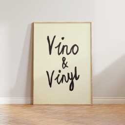 Kitchen Print, Music & Wine Retro Wall Art, Poster, Vino Vinyl Print Decor, Mid Century Record Player Prints - thumbnail 1