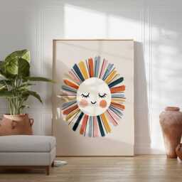 Smiling Sun Poster - Cute Nursery Wall Art, Colorful Sunshine Print For Kids Room, Playroom Or Baby Decor, Happy Boho Artwork - thumbnail 3