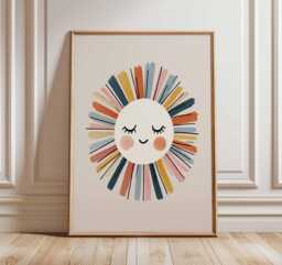 Smiling Sun Poster - Cute Nursery Wall Art, Colorful Sunshine Print For Kids Room, Playroom Or Baby Decor, Happy Boho Artwork - thumbnail 1
